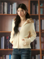 Fawn Fur Collar Ribbed Knit Cardigan