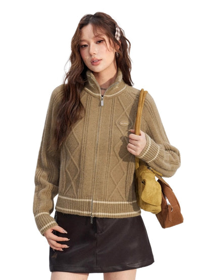 Contrast Zip Cable Sweater