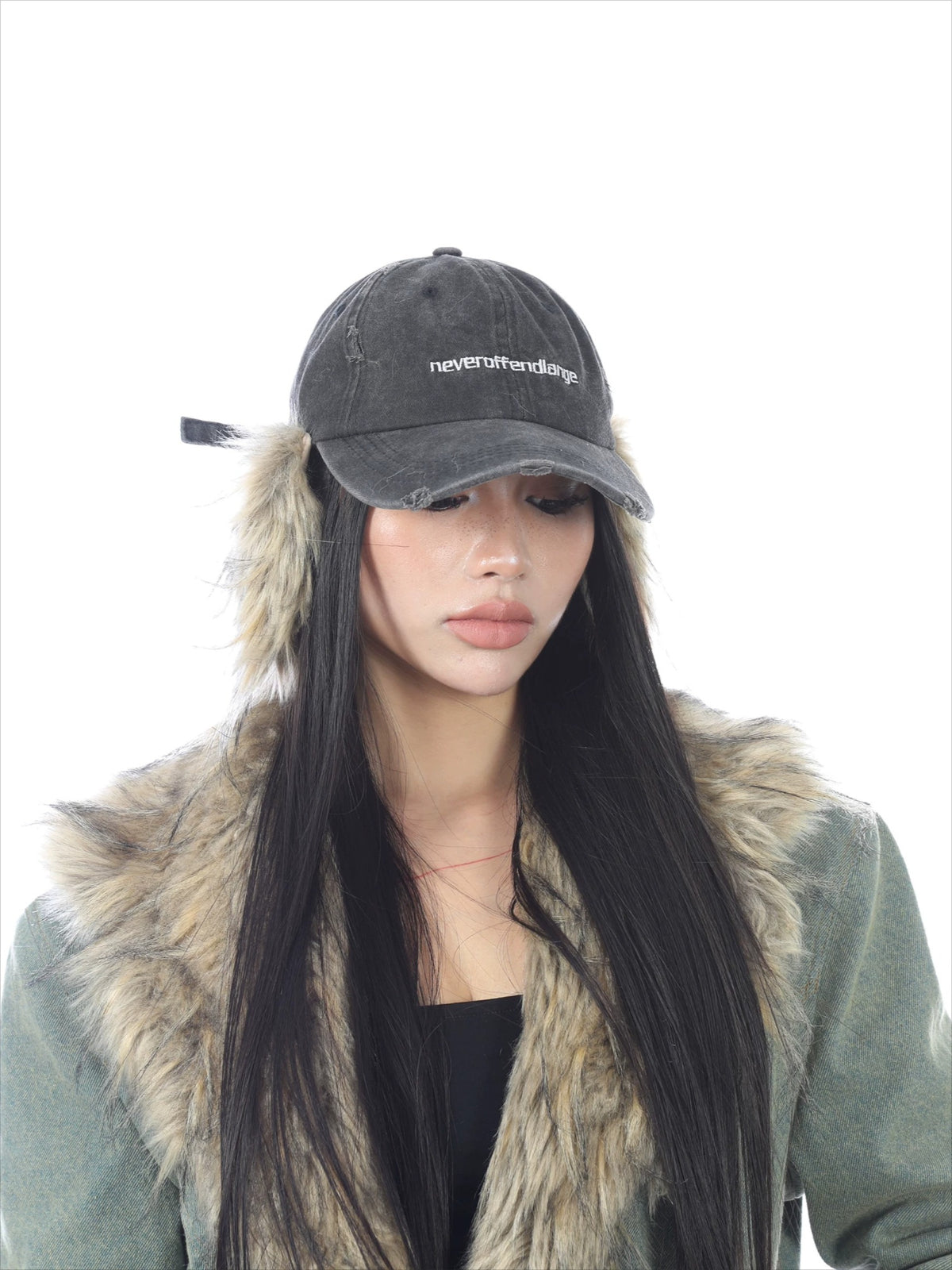 Distressed Embroidered Denim Cap