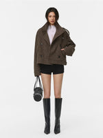 Plush Scarf Double Breasted Wool Coat