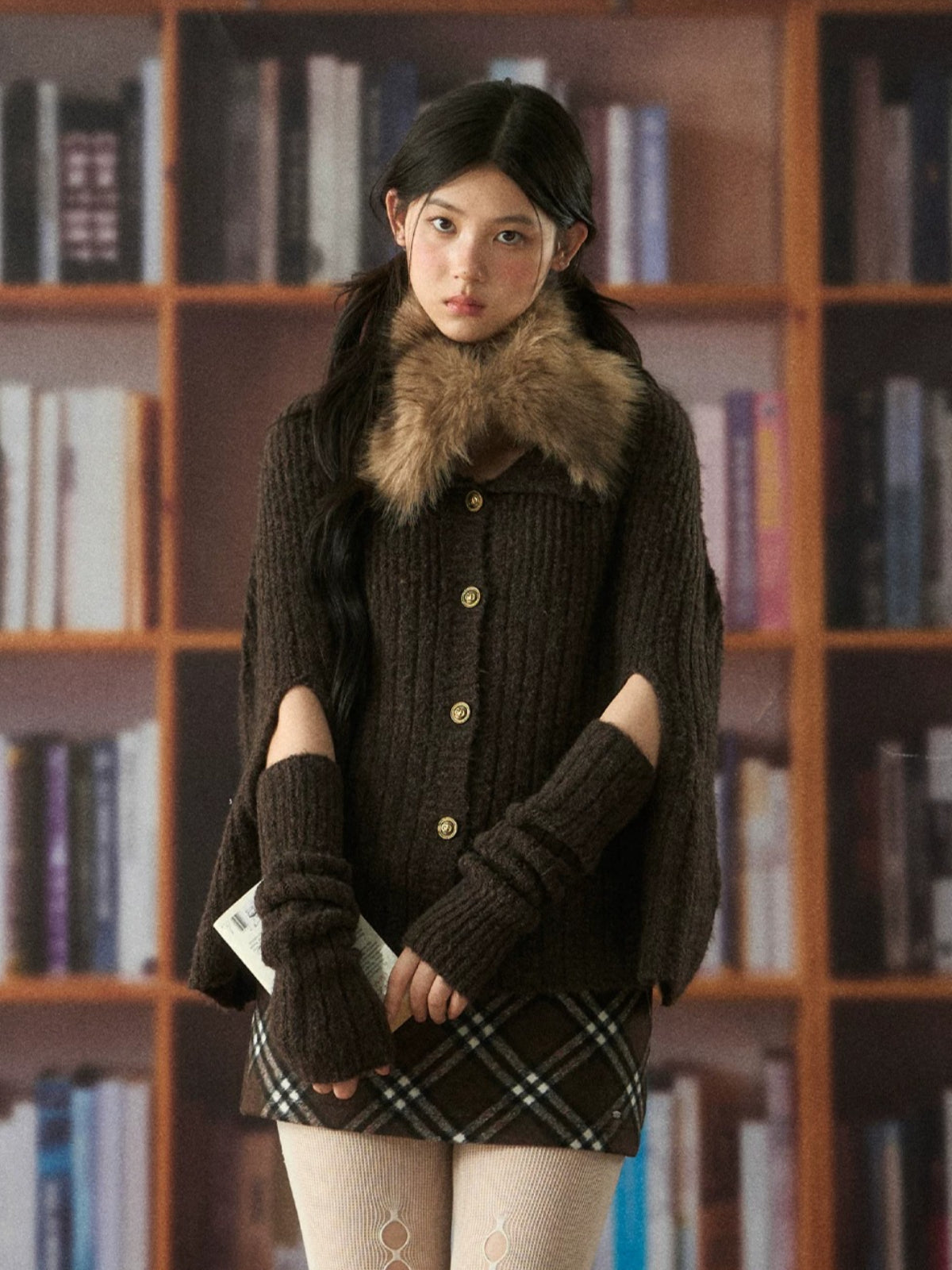 Retro Fur Collar Cape Cardigan