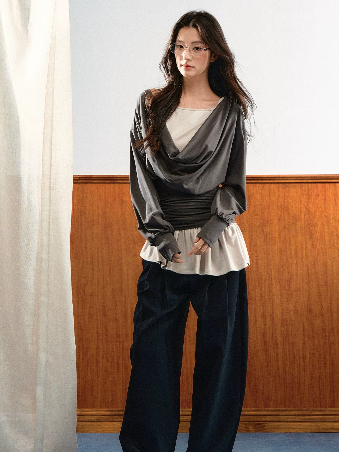 Draped Ruched Layered Top Set