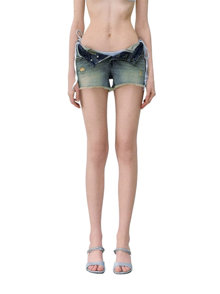 Blue Sniper Distressed Denim Shorts