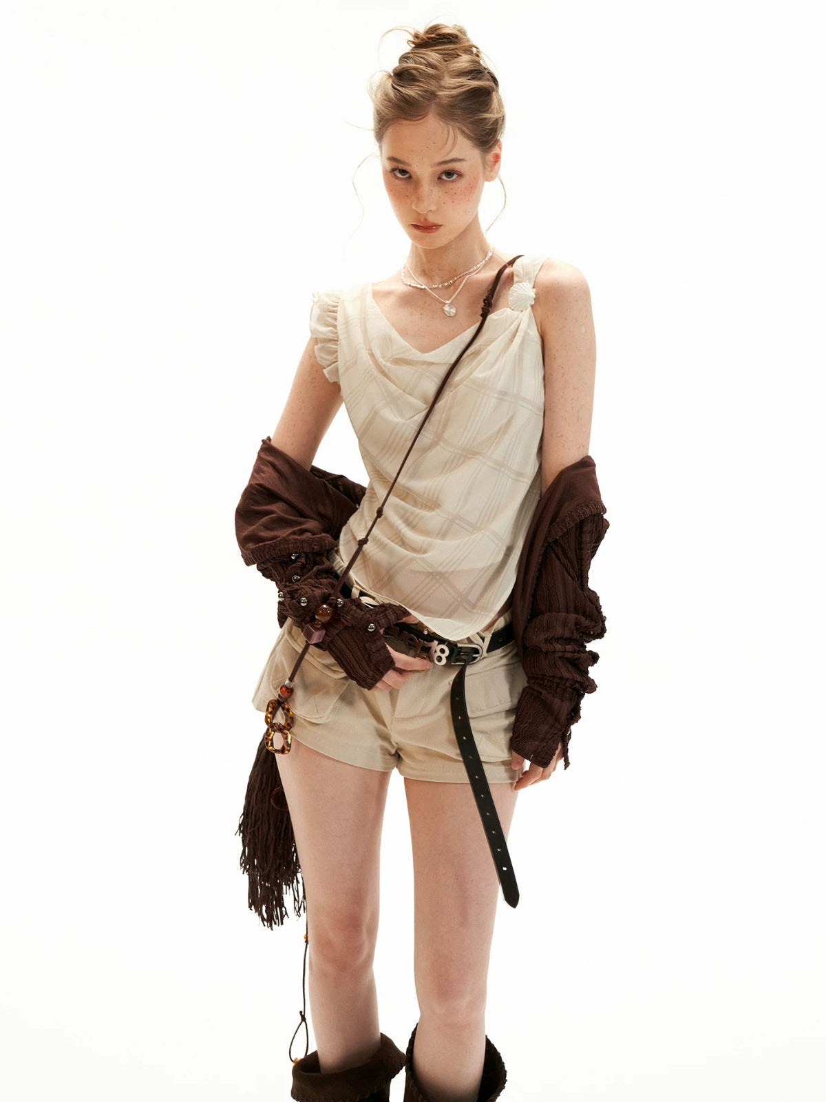 Asymmetric Pearl Chiffon Layered Top