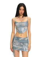 Short Bone Structure U-Neck Tank Top & Skirt Set