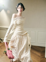 Lace Floral Asymmetrical Off-Shoulder Top & Skirt Set