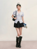 Striped Ruffle Tie Blouse