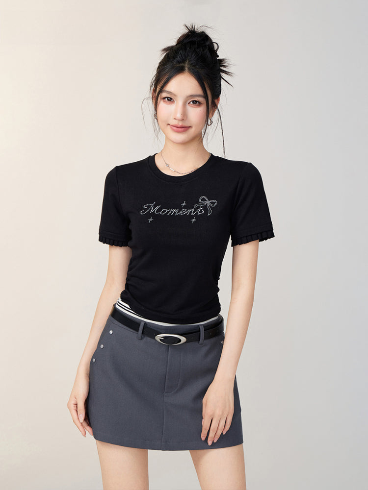 Lace Panel Shoulder Short-Sleeve