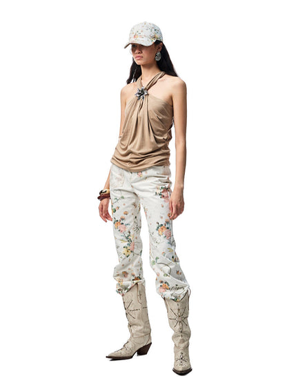 High-Elastic V-Neck Knotted Acetate Camisole