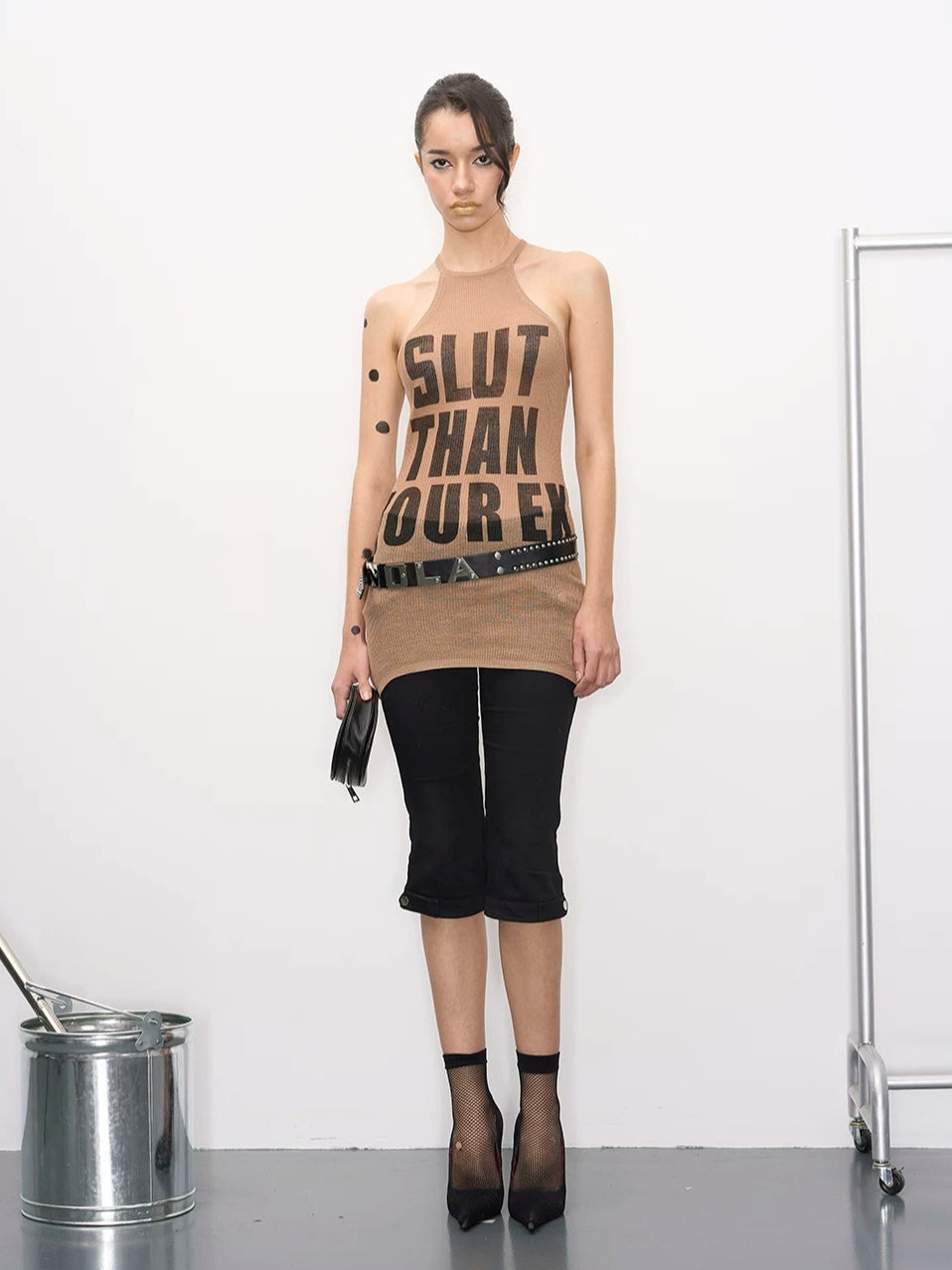 Letter Print Halter Knit Dress