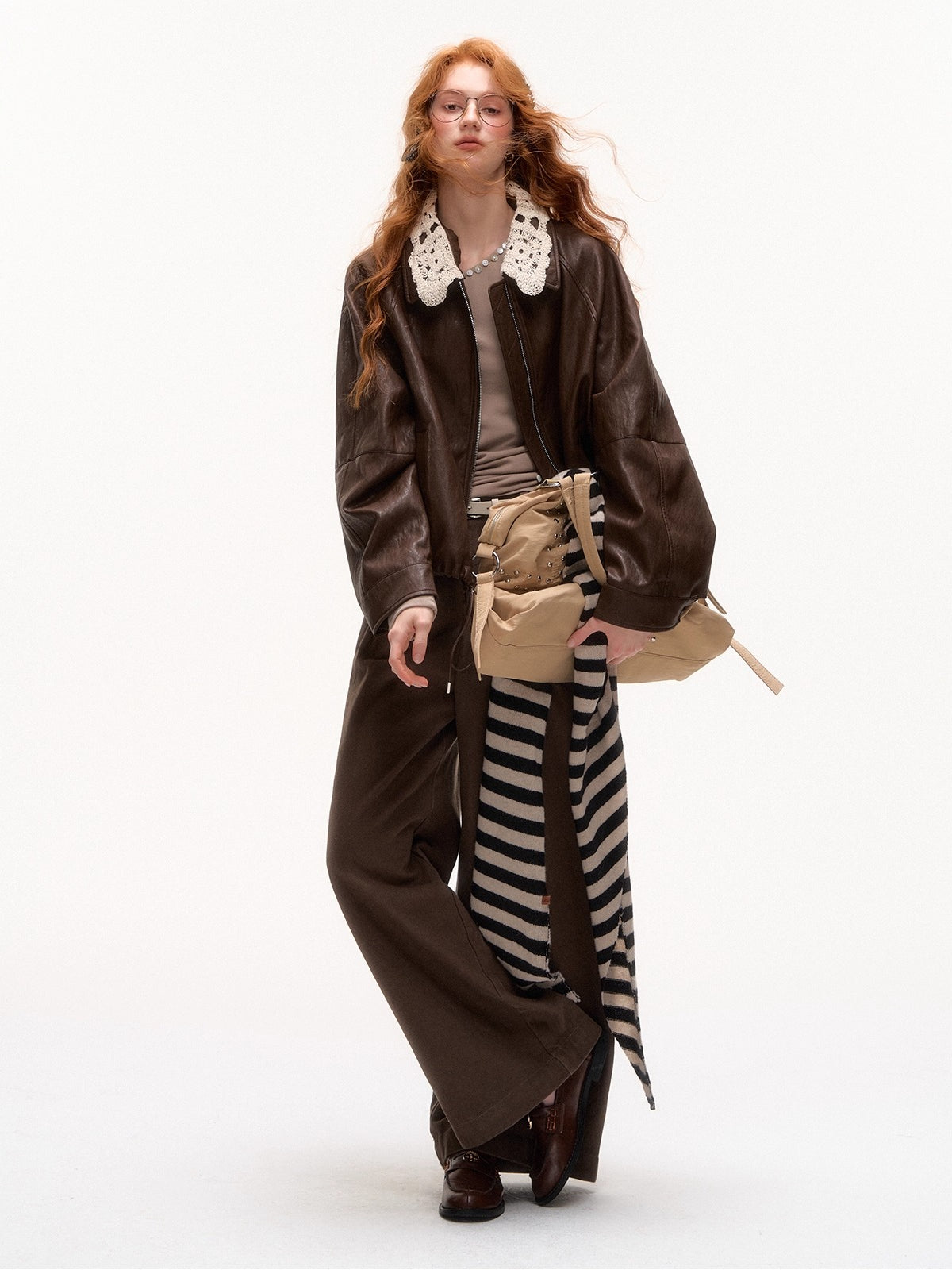 Plaid Cuff Belted Wide-Leg Pants