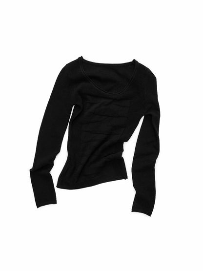 Crewneck Textured Open-Knit Wool Sweater