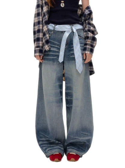 Blue Beaded Washed Denim Pants