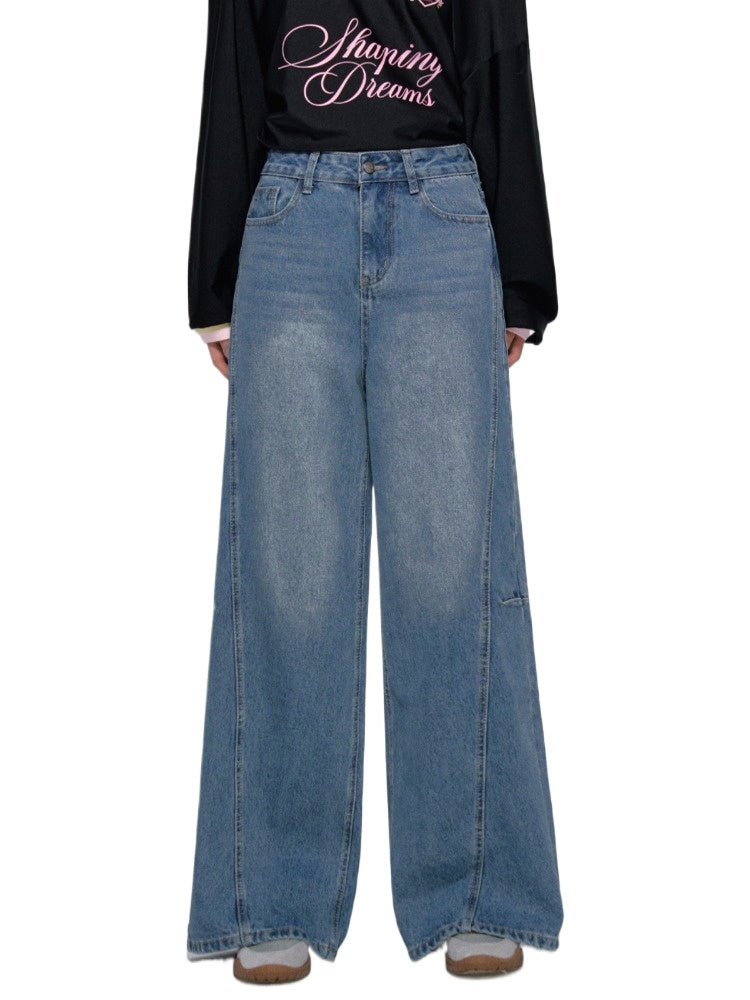 Panel Stitch Lace Patch High Waist Jeans