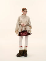 Cable-Knit Asymmetric Collar Cape Top