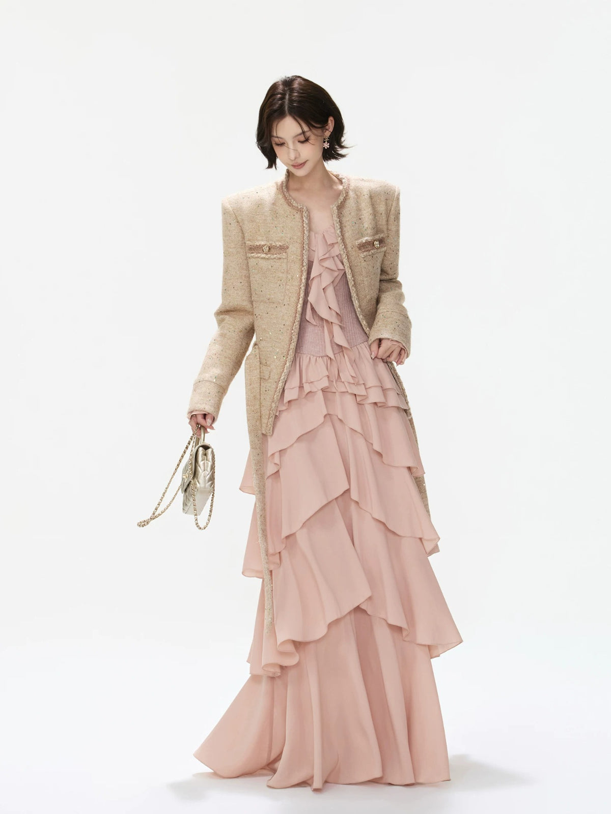 Sequin Tweed Tie Waist Jacket