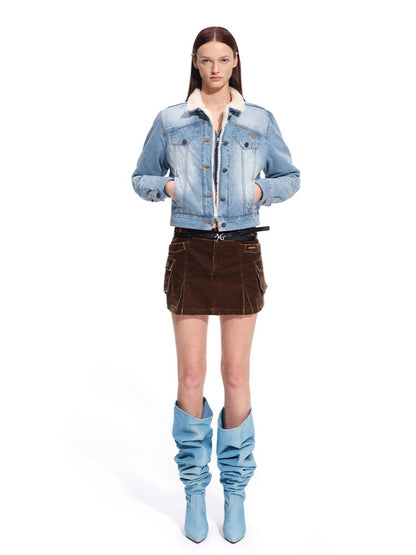 &quot;Rose Series&quot; Washed Denim Low-Rise Mini Skirt