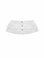 Metal Button Lace Chiffon Mini Skirt