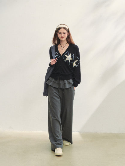 Two-piece Double-layer Ruffle Tie Straight Pants