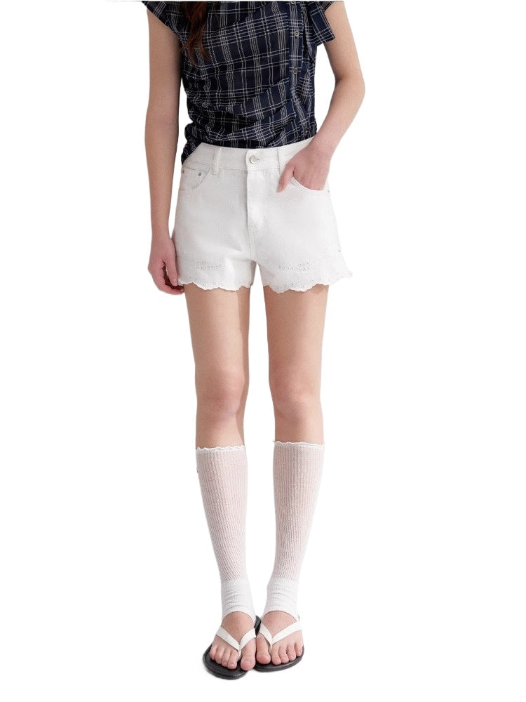 Embroidered Lace Denim Shorts