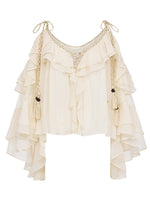 Flowy Chiffon Ruffle V-neck Shirt