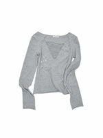 Rhinestone Cutout V-Neck Long Sleeve Top