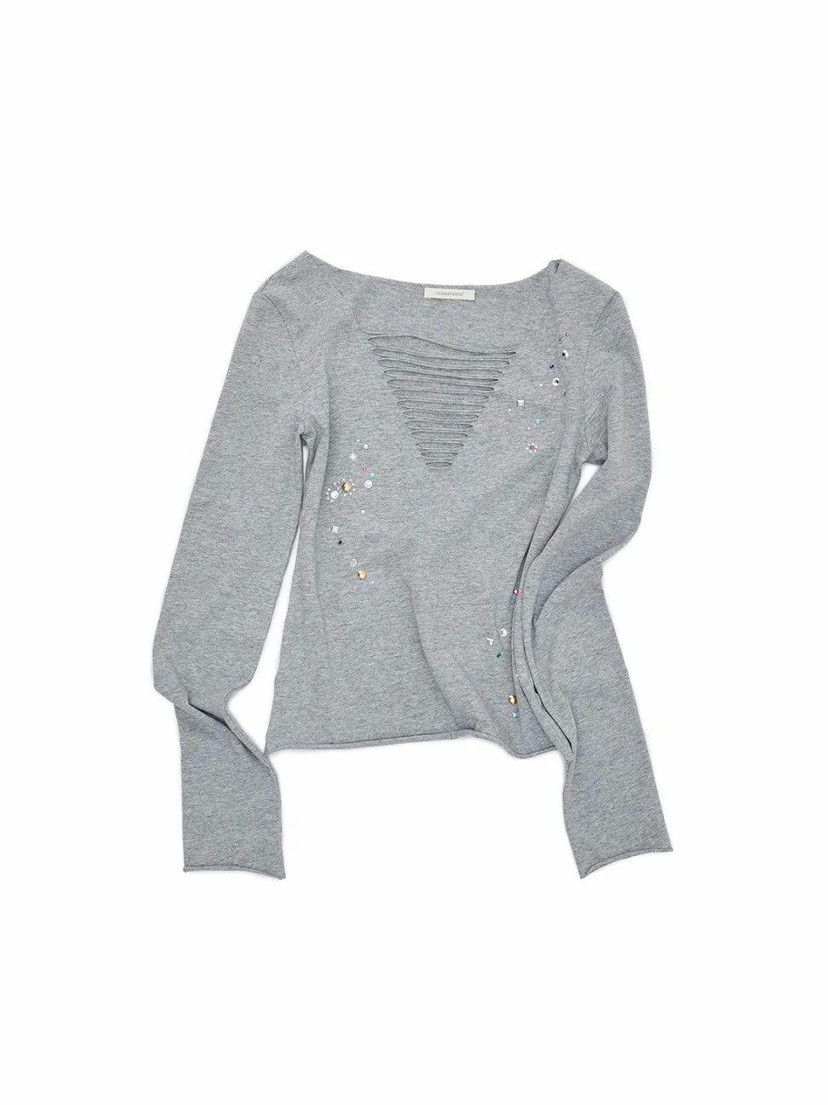 Rhinestone Cutout V-Neck Long Sleeve Top