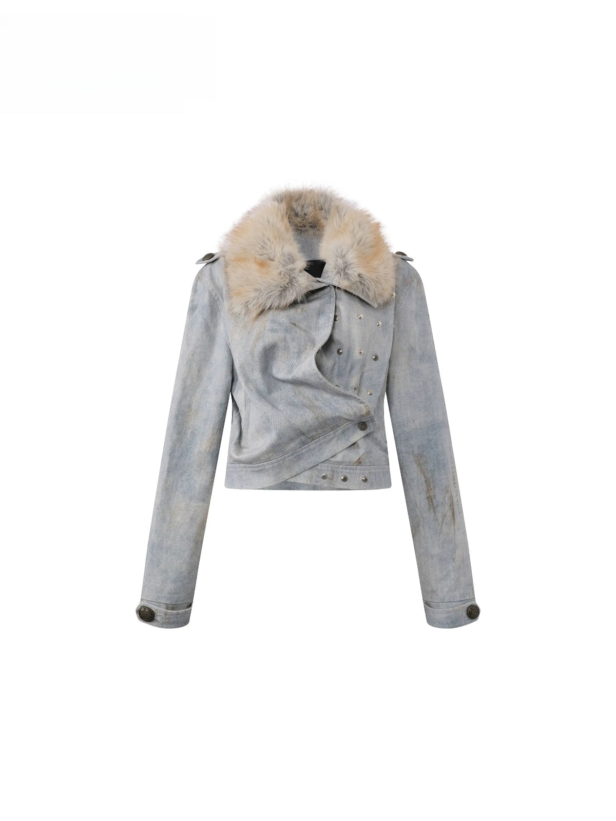 Distressed Fur Collar Denim Jacket