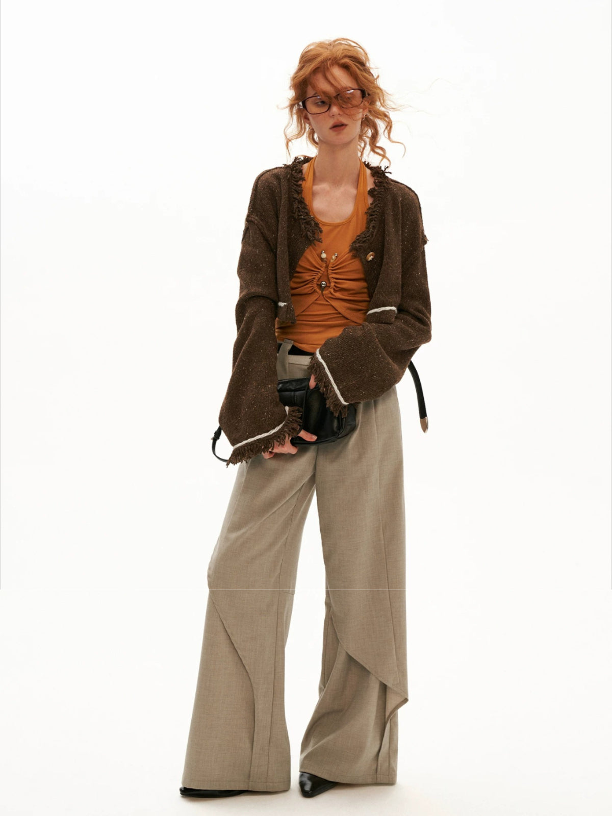 Wool Cropped Bell Sleeve Cardigan