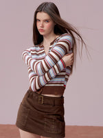 Color-Block Striped Wool Knit Cardigan