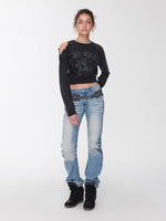Washed Distressed Knight Cat Graphic Sweatshirt