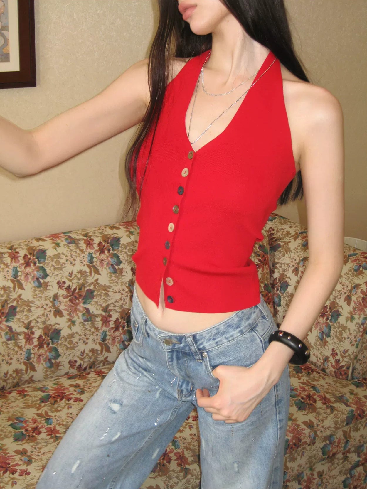 Beaded Halter Knit Top