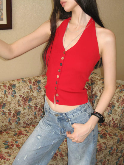 Beaded Halter Knit Top