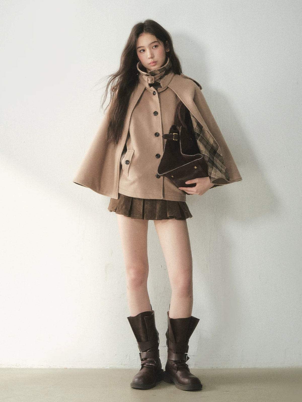Vintage Plaid Panel Wool Cape Coat