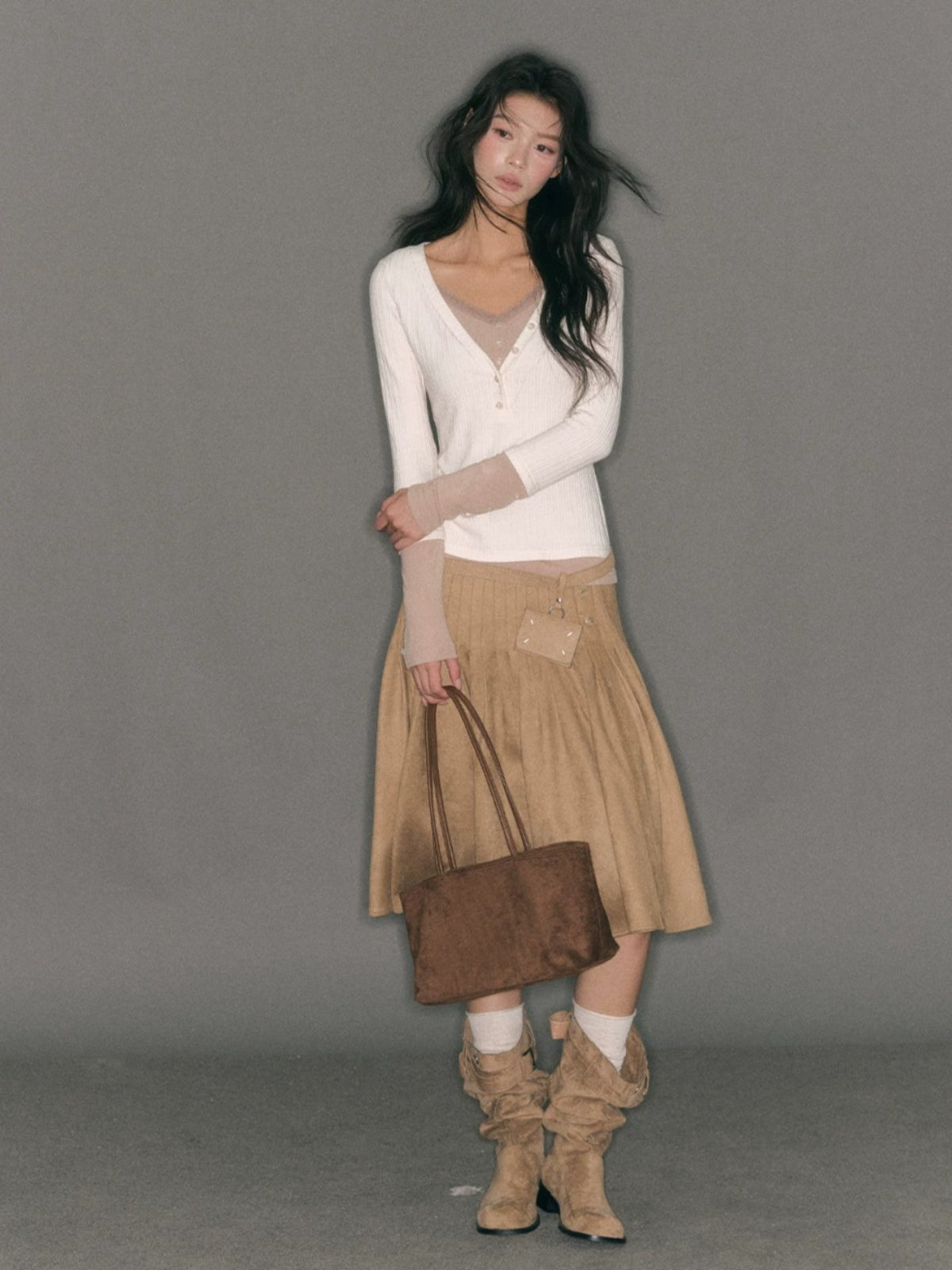 Layered V-Neck Ribbed Knit Top