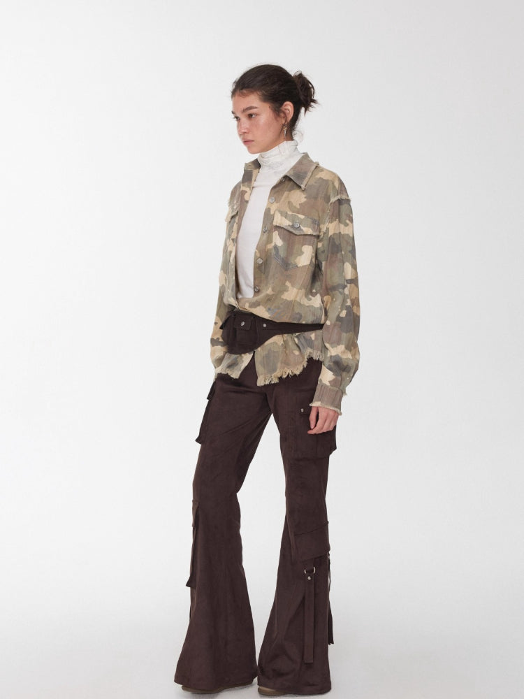 Camo Pleated Fringe Shirt