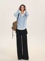 Layered Striped Henley Ruched Top
