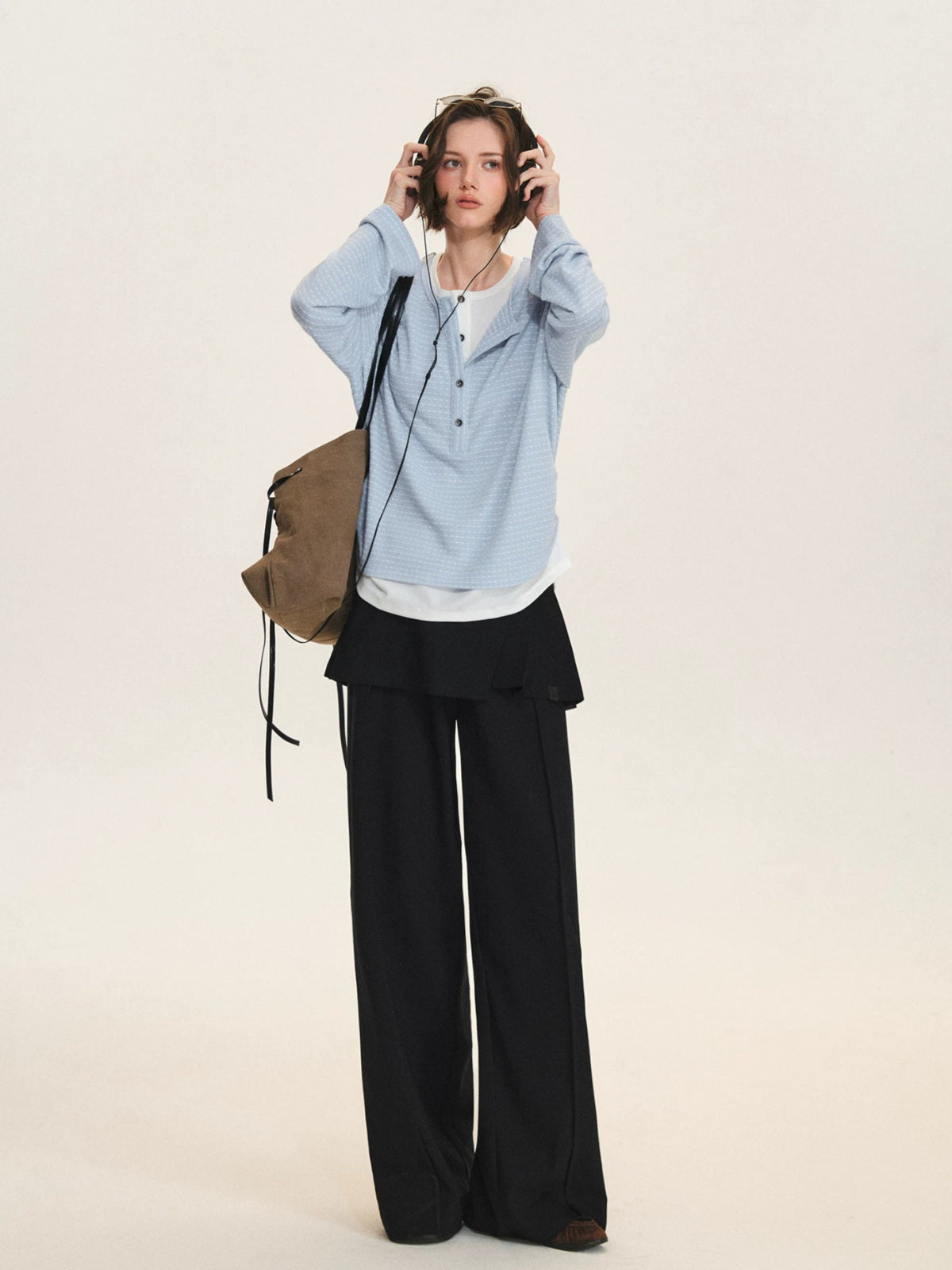 Layered Striped Henley Ruched Top