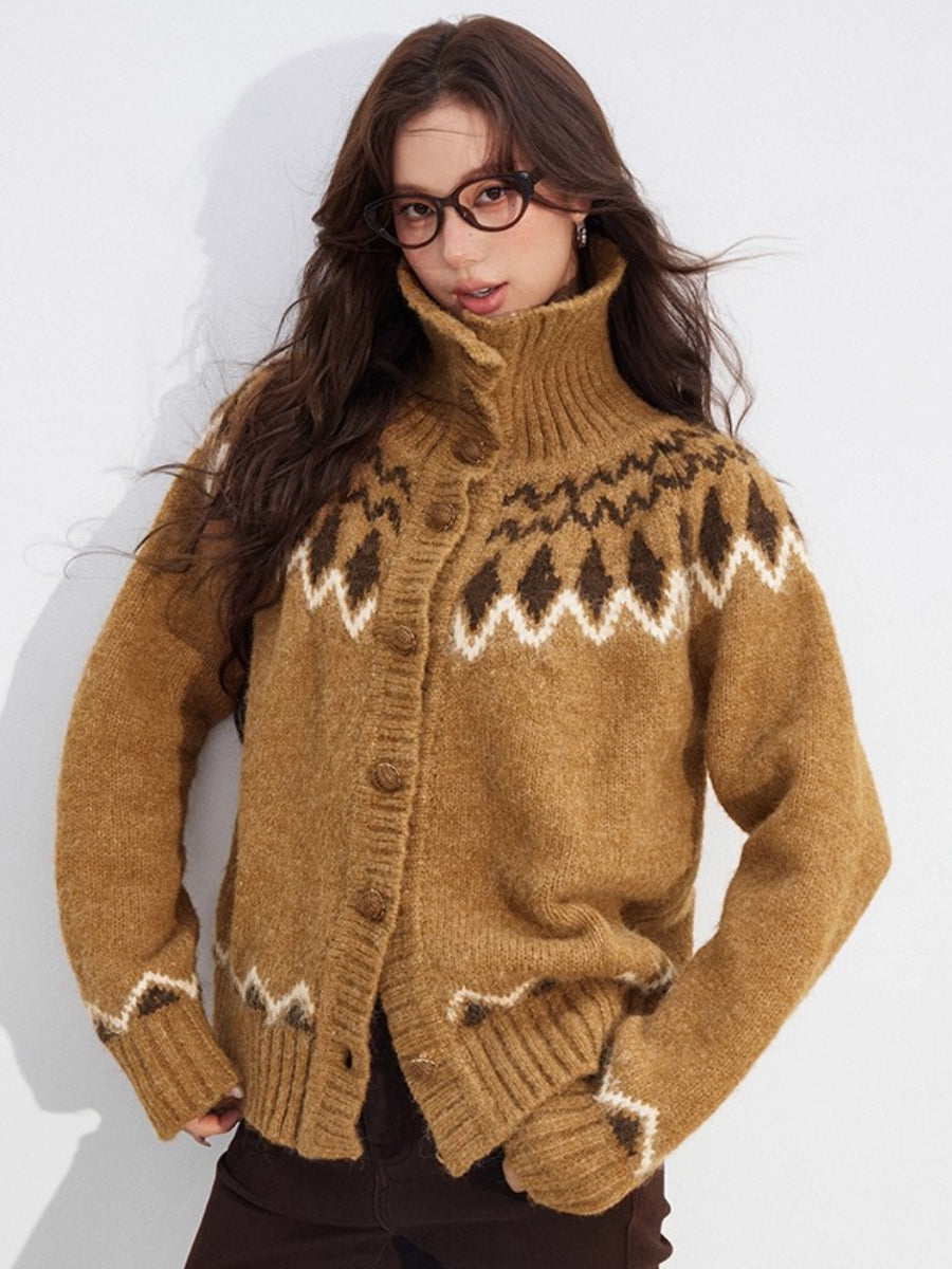 Coffee Fair Isle Collar Sweater