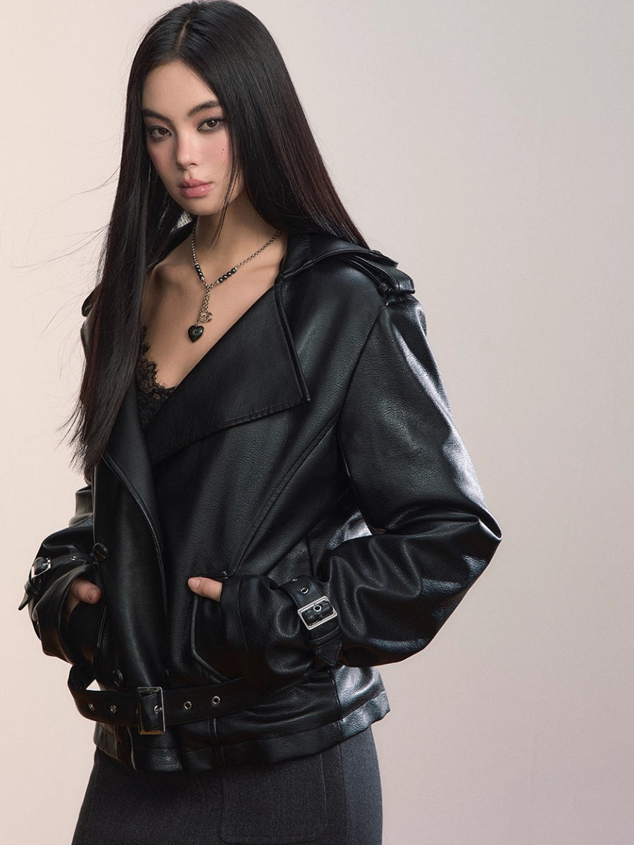 Black Heavy Duty Hooded Leather Jacket