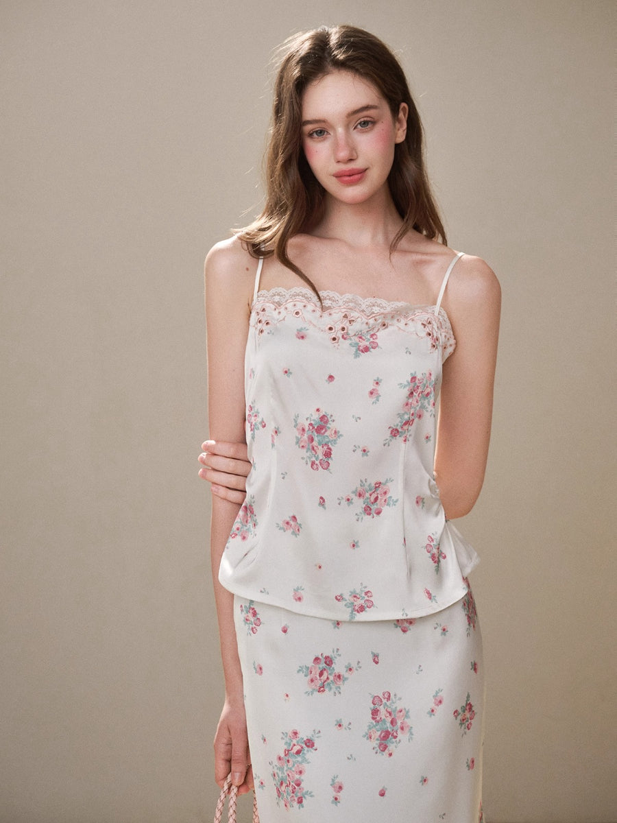 Cosagach Pearl Satin Embroidered Camisole &amp; Skirt Set