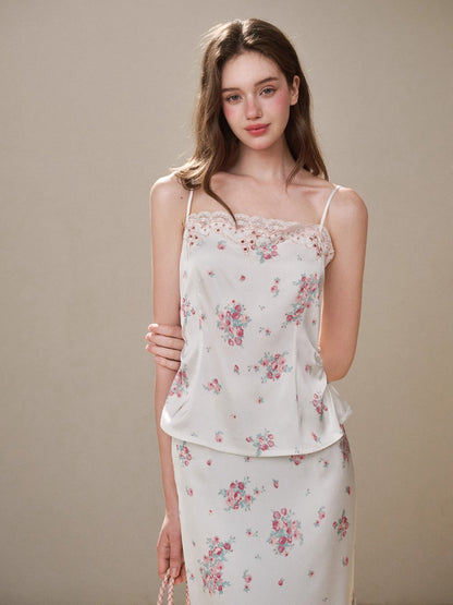 Cosagach Pearl Satin Embroidered Camisole &amp; Skirt Set