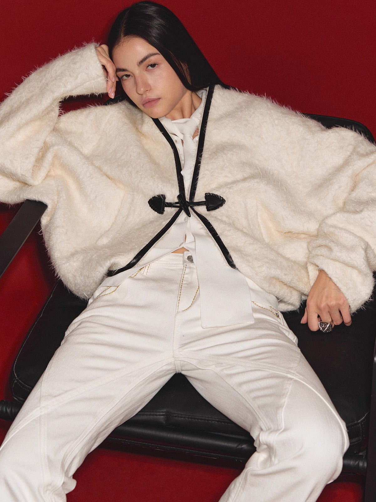 Toggle Trim Diamond-Stitch Wool Coat