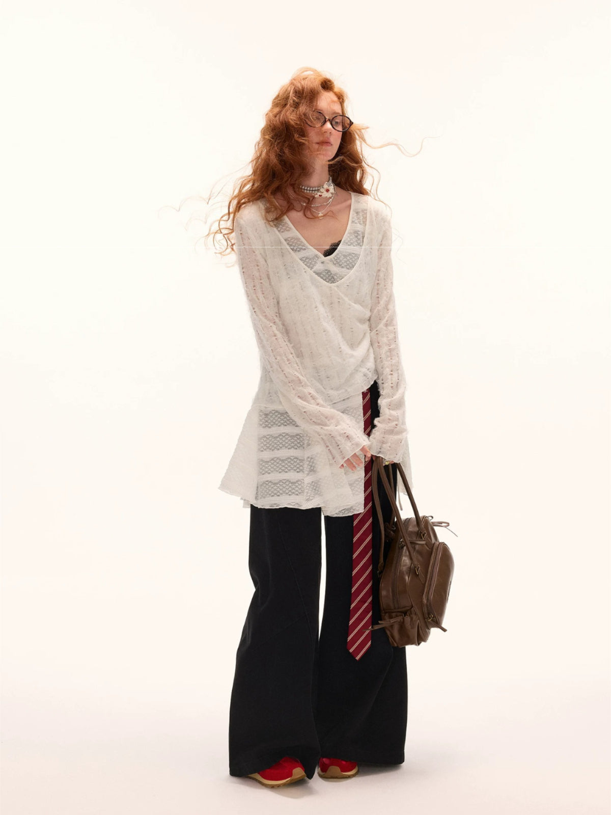 Layered V-Neck Sheer Long Sleeve Top