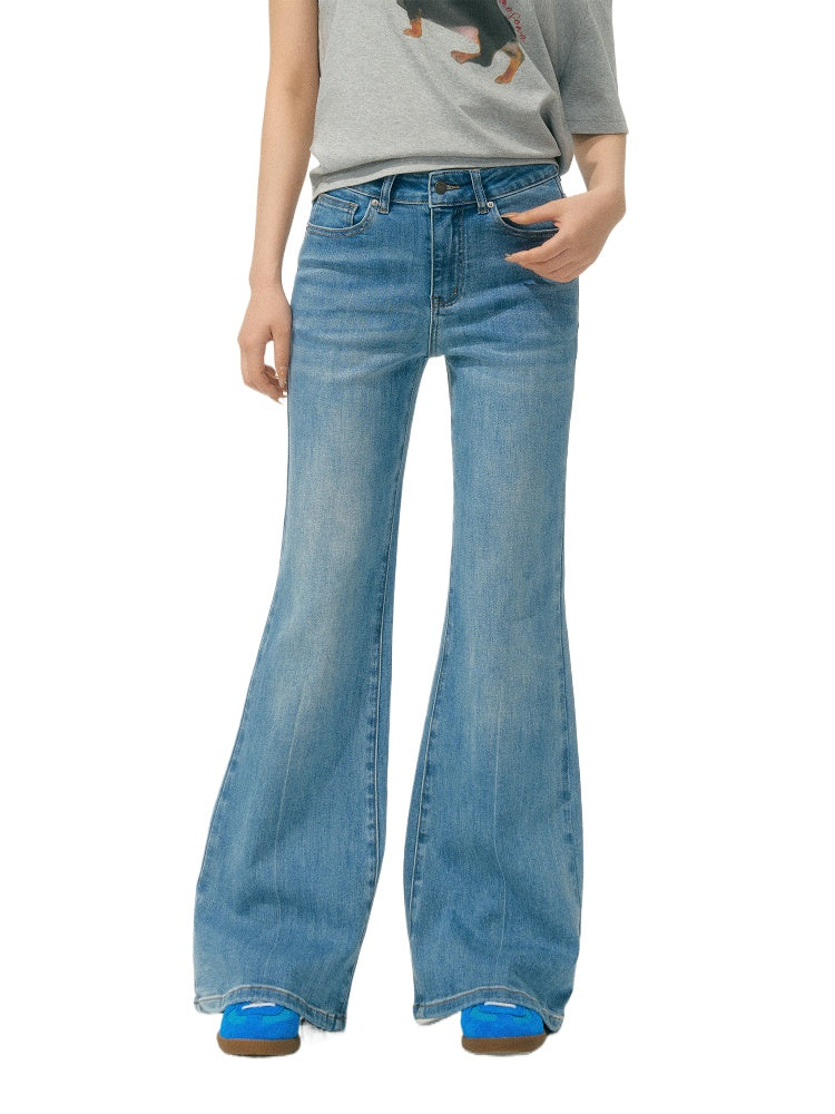 Light Blue Lace-Edge Patchwork Washed Denim Pants