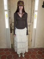 Layered Lace Tulle Midi Skirt