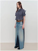 Spliced Fake Two-Piece Wide-Leg Jeans
