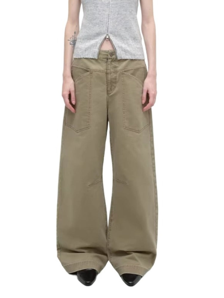 Khaki Vintage Wash Wide Pants
