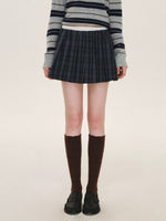 Contrast Waist Plaid Pleated Skirt