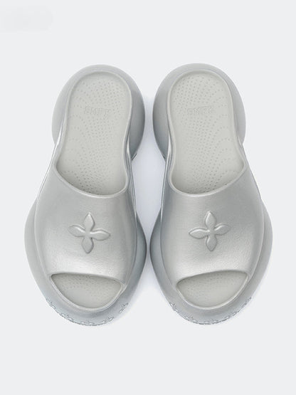 COMPASS WAVE Platform Bumper Sandals In Silver
